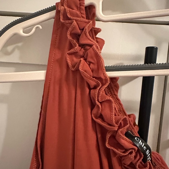 Chic One-Shoulder Terracotta Dress - Picture 5 of 7